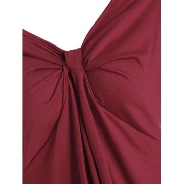 Gathered Asymmetric olid Longline Tee - Red Wine