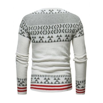 Geometric Stripe Pattern Knit Pullover Sweater - White