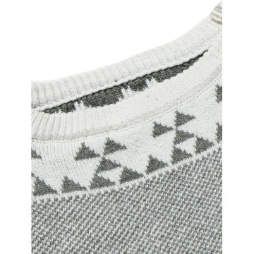 Geometric Stripe Pattern Knit Pullover Sweater - White