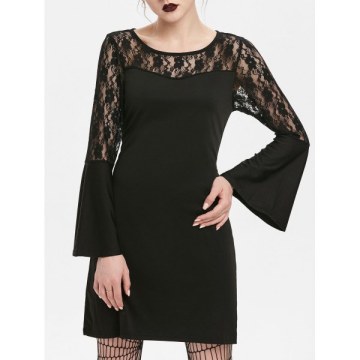 Gothic ace Panel Circle Cut Out Sheath Dress - Black