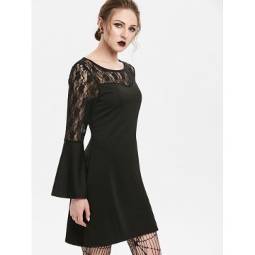 Gothic ace Panel Circle Cut Out Sheath Dress - Black