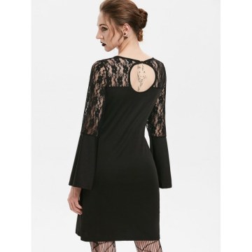 Gothic ace Panel Circle Cut Out Sheath Dress - Black