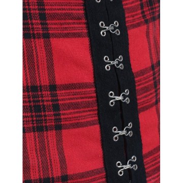 Gothic Plaid Spaghetti Strap Corset Tank Top - Red Wine