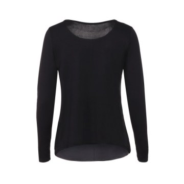Graceful Jewel Neck equin plicing Long leeve Blouse For Women - Black