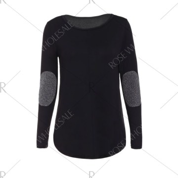 Graceful Jewel Neck equin plicing Long leeve Blouse For Women - Black