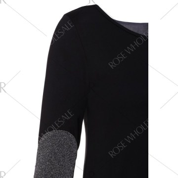 Graceful Jewel Neck equin plicing Long leeve Blouse For Women - Black