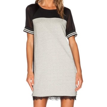 Grey Short Sleeve Contrast Sheer Dress - Black And Grey