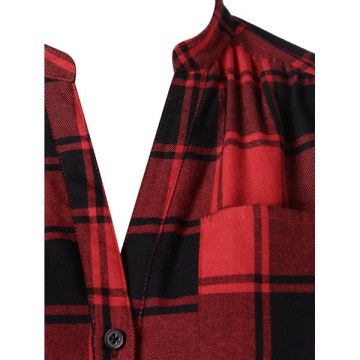 Half Button Front Pocket Tartan Blouse -