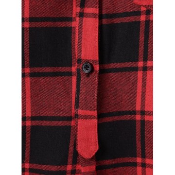 Half Button Front Pocket Tartan Blouse -