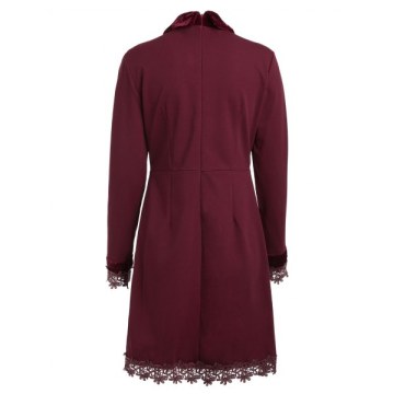 Half Button Straight Dress - Red Wine