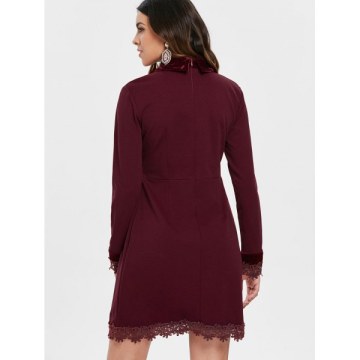 Half Button Straight Dress - Red Wine