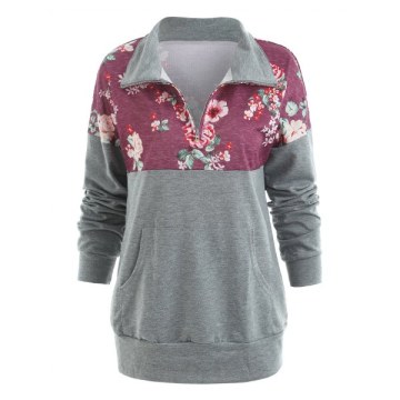 Half Zip Floral Print weatshirt - Bashful Pink