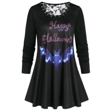 Halloween Lace Insert Tunic T Shirt - Black