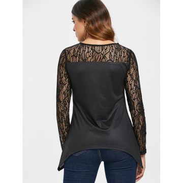 Halloween Pumpkin Boobs Lace Insert T-shirt - Black