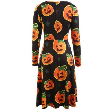 Halloween Pumpkin Print Midi wing Dress - Black