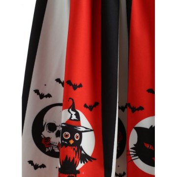 Halloween Skull Owl Print Pleated Skirt -