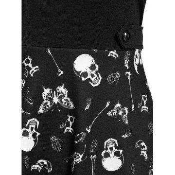 Halloween Skull Skeleton Butterfly Print Dress - Black