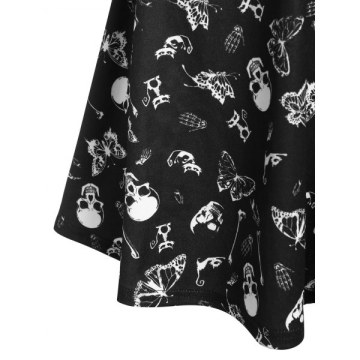 Halloween Skull Skeleton Butterfly Print Dress - Black