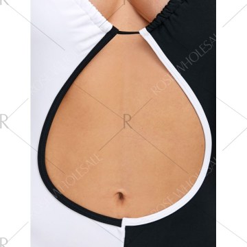 Halter Backless Two Tone Swimsuit - Black