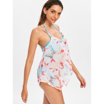 Halter Bikini with Flower Cover Up - Deep ky Blue