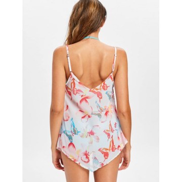 Halter Bikini with Flower Cover Up - Deep ky Blue