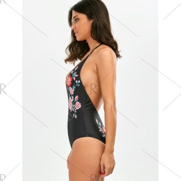 Halter Floral Open Back wimsuit - Black
