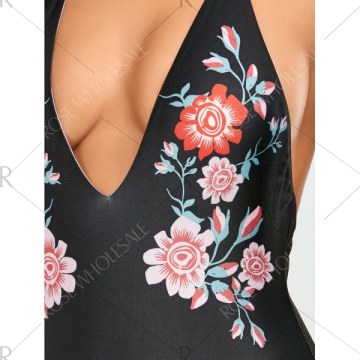 Halter Floral Open Back wimsuit - Black