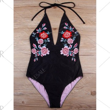 Halter Floral Open Back wimsuit - Black