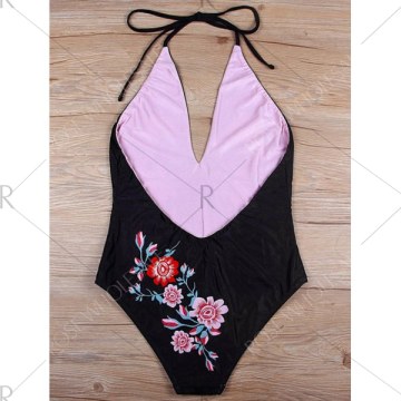 Halter Floral Open Back wimsuit - Black