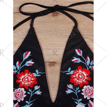 Halter Floral Open Back wimsuit - Black