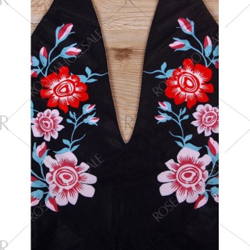 Halter Floral Open Back wimsuit - Black