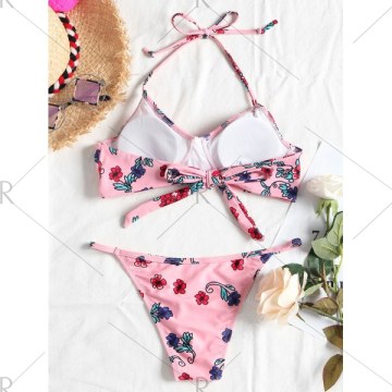 Halter Floral String Bikini - Light Pink