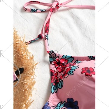 Halter Floral String Bikini - Light Pink