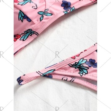 Halter Floral String Bikini - Light Pink