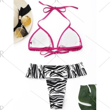 Halter ayered Ruffled Bikini Set - Rose Madder