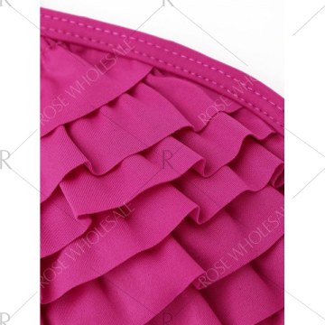 Halter ayered Ruffled Bikini Set - Rose Madder