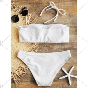 Halter Ribbed Bikini Set - White