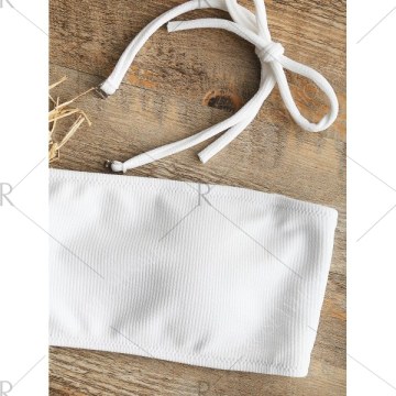 Halter Ribbed Bikini Set - White