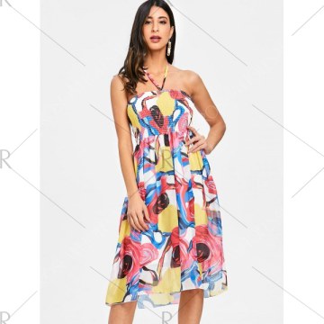 Halter mocked Printed Chiffon Dress -