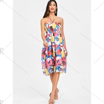 Halter mocked Printed Chiffon Dress -