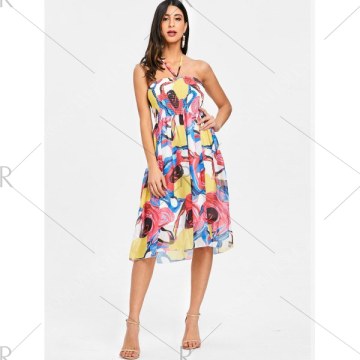 Halter mocked Printed Chiffon Dress -