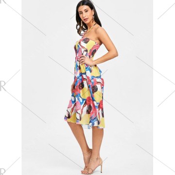 Halter mocked Printed Chiffon Dress -