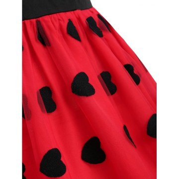 Heart Pattern Vinatge Lace Panel Dress - Red