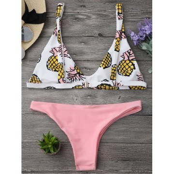 High Cut Pineapple Print Bikini Set - Pink