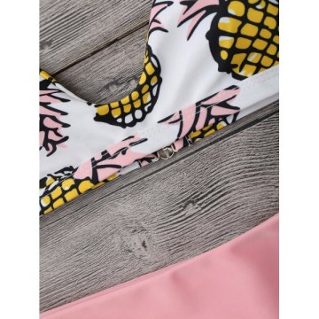 High Cut Pineapple Print Bikini Set - Pink
