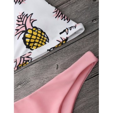 High Cut Pineapple Print Bikini Set - Pink