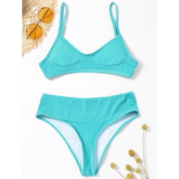 High Leg Bikini with Padded Cups - Windsor Blue