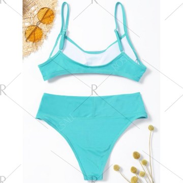 High Leg Bikini with Padded Cups - Windsor Blue