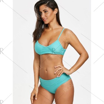 High Leg Bikini with Padded Cups - Windsor Blue