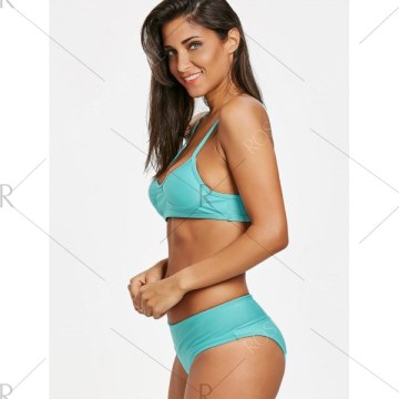 High Leg Bikini with Padded Cups - Windsor Blue